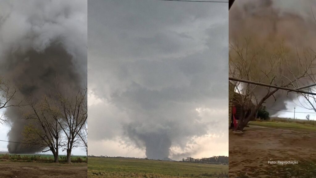 Moradores registram imagens que mostram um tornado atingindo o interior da Argentina